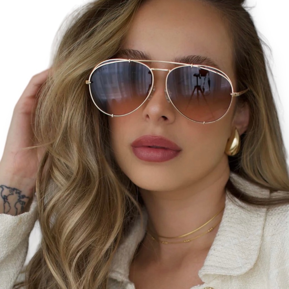 DIFF Koko Sunglasses Aviator Gold Frame Taupe Rose Gradient Lenses NWT